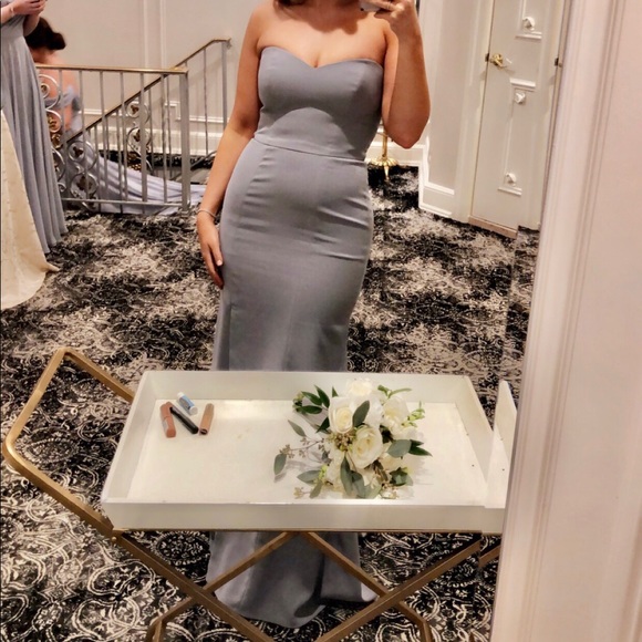 Strapless Crepe Trumpet Gown with Front Slit - Picture 5 of 8